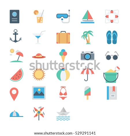 Vector Summer Icons Flat Design Trend Stock Vector 141915016 - Shutterstock