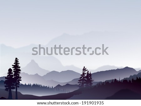 Abstract landscape of blue mountains