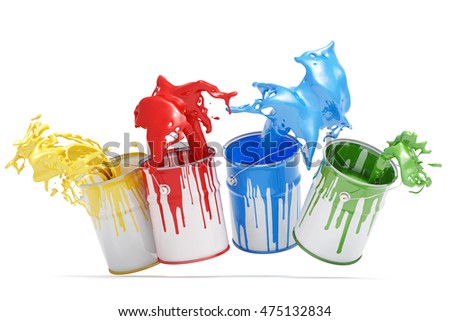 Four Buckets Colors Splashing Isolated On Stock Illustration 475132834 ...