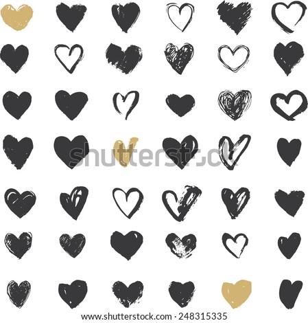 Heart Icons Set, hand drawn icons and illustrations for valentines and wedding