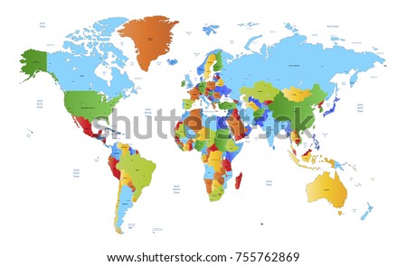 world map countries country city names stock vector 298074752