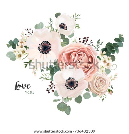 Floral Card Vector Design Garden Flower Lavender Pink Peach Rose White Anemone Wax Green Eucalyptus Floral Card Vector Design Garden Flower Lavender Pink Peach Rose White Anemone Wax Green Eucalyptus