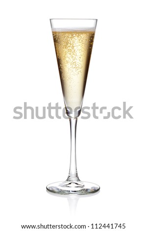 Glass of champagne on a white background
