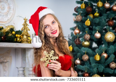 Beautiful Woman In Evening Dress Young Lady Female Near Big X Mas Fir Beautiful Woman In Evening Dress Young Lady Female Near Big X Mas Fir