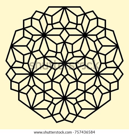 Geometric Pattern Decorative Elements For Stained Glass Windows Coloring Book Page Mandala
