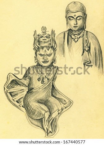 Vintage sketch of hindu gods pencil drawing Vintage sketch of hindu gods pencil drawing