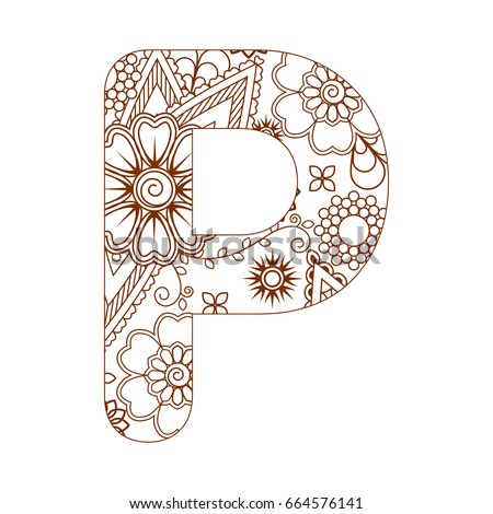 adult coloring page letter r alphabet stock vector