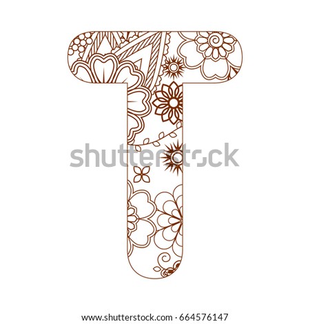 Adult Coloring Page Letter T Alphabet Stock Vector  
