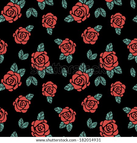 Seamless vector pattern with roses. Rockabilly style. - stock vector