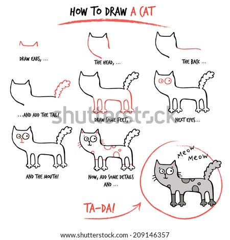 Drawing Tutorial How Draw Cat Step Stock Vector 209146357 - Shutterstock