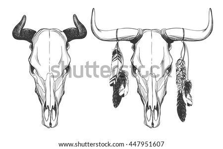 Bull Skulls Feathers Native American Indian Stock Vector Royalty Free 447951607