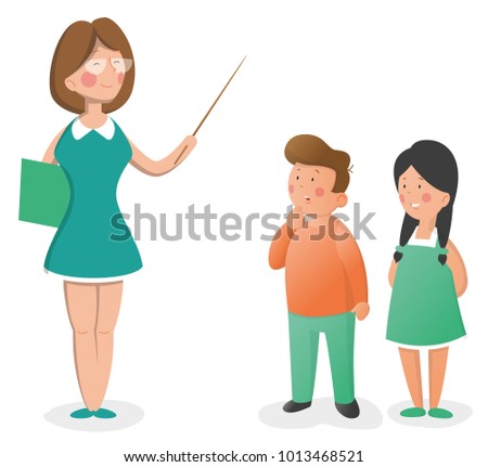 Teacher Standing Front Holding Pointer Surprised Stock Vector ...