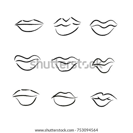 set lips different shapes hand drawn stock vector royalty free