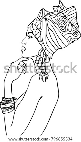 african woman coloring pages stock vector 796855534