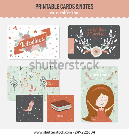 Romantic And Love Cards Notes Stickers Labels Tags With Cute Print Illustrations Romantic And Love Cards Notes Stickers Labels Tags With Cute Print Illustrations