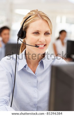Smiling Woman Headset Computer Monitor Stock Photo 20760409 - Shutterstock