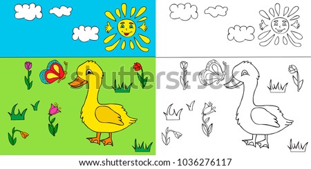 Vector Goose In The Grass Character Book Coloring Page