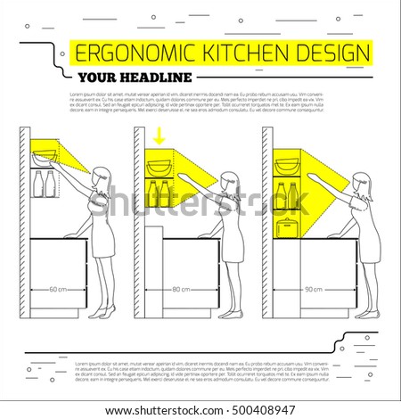  Ergonomics Kitchen Design Vector Illustration Line Stock 