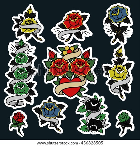 traditional tattoo flowers set old stock vector 445959805 traditional tattoo flowers set old stock vector 445959805