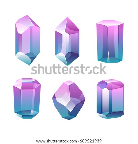 Colorful assorted crystals set. Jewels treasure diamonds vector illustration. Good for game design.