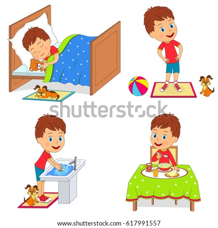 Kids Daily Routine Illustrationvector Stock Vector 617991557 - Shutterstock