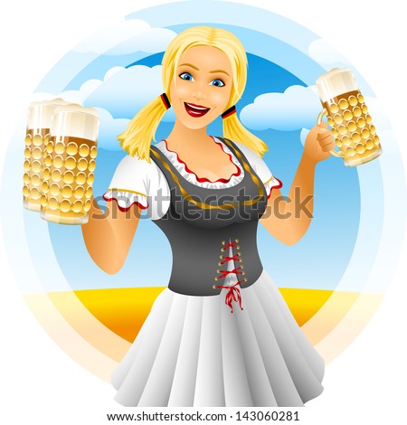 Oktoberfest Girl Serving Glass Beer Foamy Stock Illustration 191278052 ...