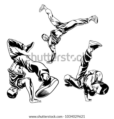 Bboys Dancers Characters Set Dynamic Poses เวกเตอร์สต็อก 1034029621 ...