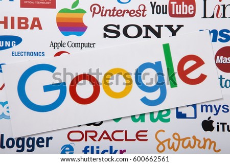 KIEV, UKRAINE - MARCH 10, 2017:Google logotype printed on paper.Google is USA multinational corporation specialized on Internet-related services