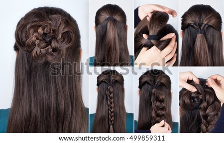 hairstyle braided rose tutorial step by step. Hairstyle for long hair 