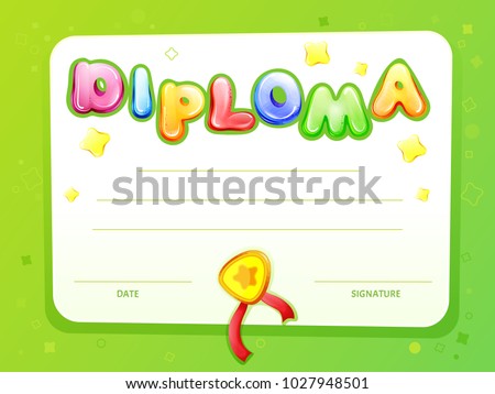 Cartoon Kids Certificate Diploma Template Vector Stock Vector ...