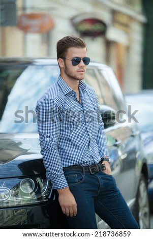 Young Man On Background Car Stock Photo 190629851 - Shutterstock