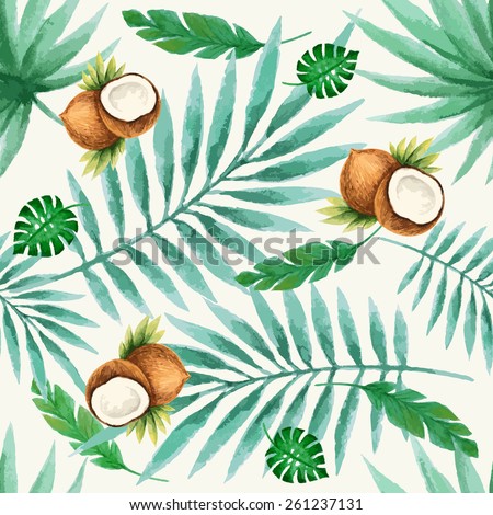 Exotic fruits seamless pattern, watercolor, vector illustration.