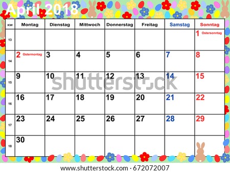 April 2018 Calendar Easter - FREE DOWNLOAD