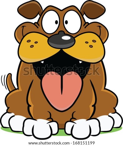 Happy cartoon dog with a big tongue hanging out. - stock vector