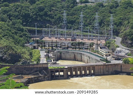 HOA BINH, VIETNAM - AUG 4, 2014: View of Hoa Binh Hydroelectricity Plant. This plant was built from 1979 to 1994 with 8 machines provides 1920 MW, equal to one third of productivity of Vietnam.