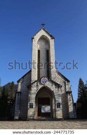 The major church of Sapa town, Lao Cai province, Vietnam. The church locating in the center of Sapa and is the most well known view point.