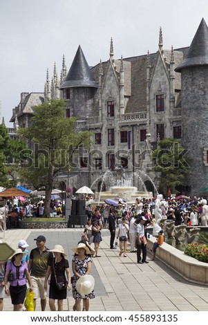 Da Nang, Vietnam - Jun 20, 2016: Tourist visiting Ba Na Hills mountain resort. The resort is held and managed by one of the biggest Vietnamese corporation, Sun Group.