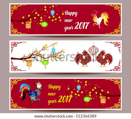 Three Horizontal banners set for chinese new year of rooster