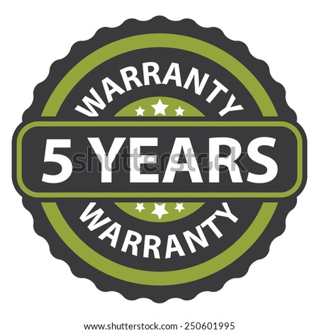 5 years warranty on green vintage, retro sticker, badge, icon, stamp ...