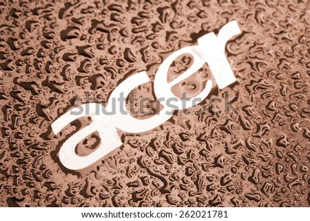 KAZAN, RUSSIA, 15 March 2015: water drops on the Acer logo