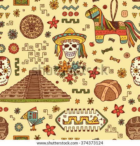Mexico Vector Seamless Pattern Mexican Items Mexico Vector Seamless Pattern Mexican Items