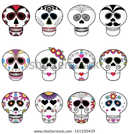 Set Sugar Skulls Illustrations Dead Day Stock Vector 731983264 ...