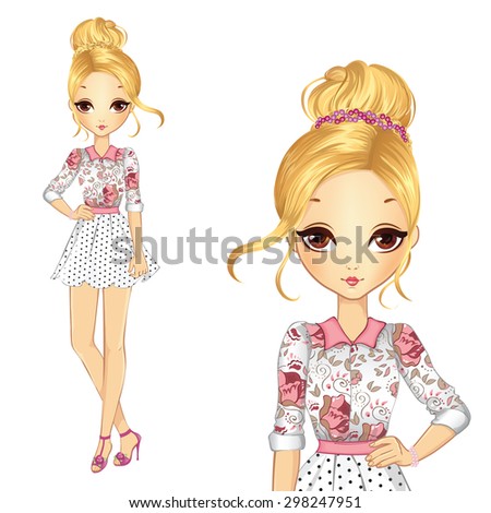 Cute Girl Short Dress Pink Pullover Stock Vector 298248002 - Shutterstock