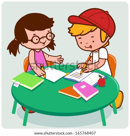 Friends Doing Homework Stock Vector 165768407 - Shutterstock