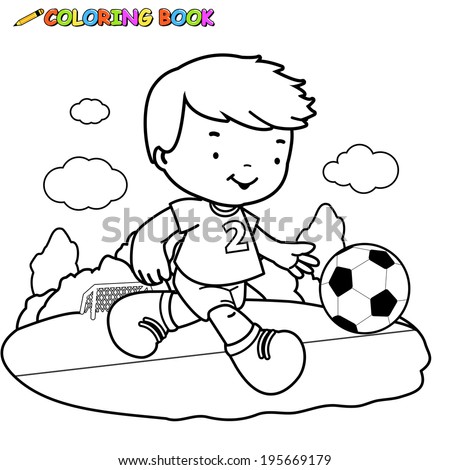 Coloring Page Outline Cartoon Boy Soccer Stock Vector 443182006 ...