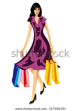Illustration Young Elegant Woman Shopping Dress Stock Vector 102275410 ...
