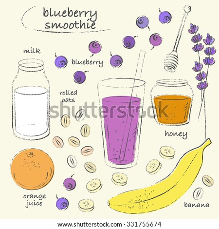 Smoothie Recipe Drawing Blueberry Smoothie Glass Stock Vector 331755674