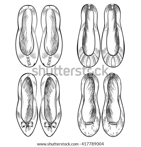 Ballet Shoes Collection Set Hand Drawn Stock Vector (Royalty Free