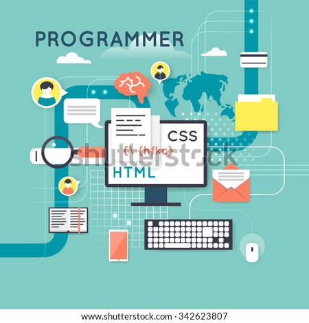 Programming Coding Concept Flat Design Vector Stock Vector 342623807 ...