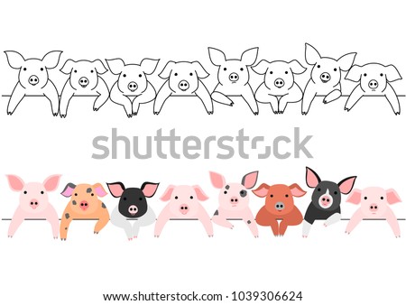 Little Pigs Border Set Stock Vector 1039306624 - Shutterstock